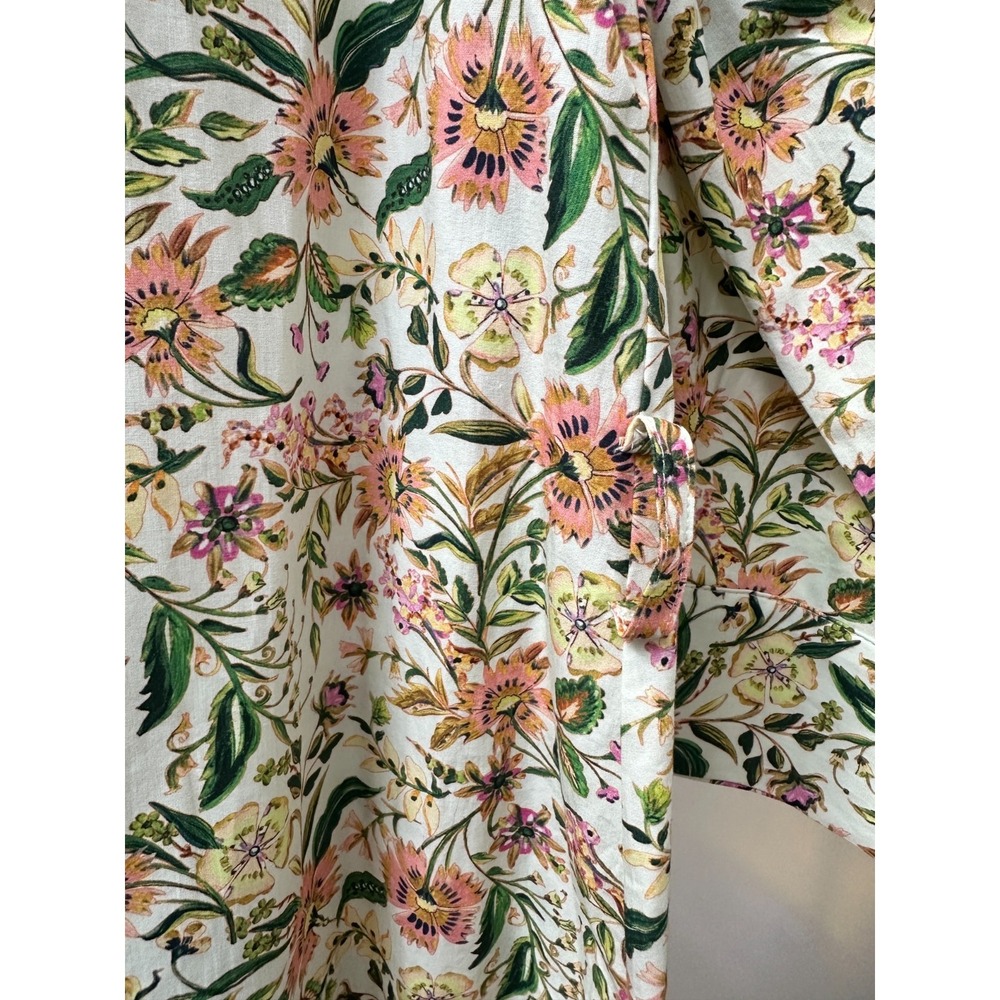 Zara Floral Button Front Cotton Shirt Dress Cottagecore Botanical Women's Medium - Picture 7 of 13